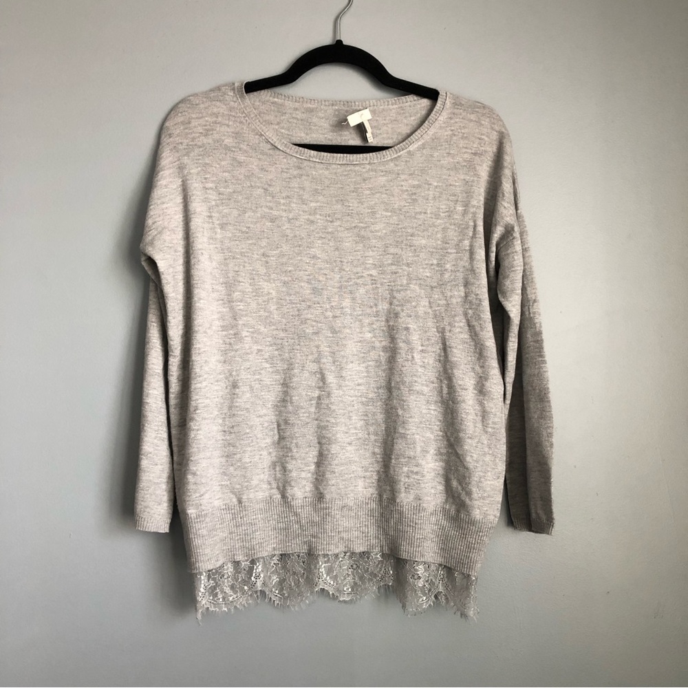 JOIE Lace Trim Grey Sweater Small